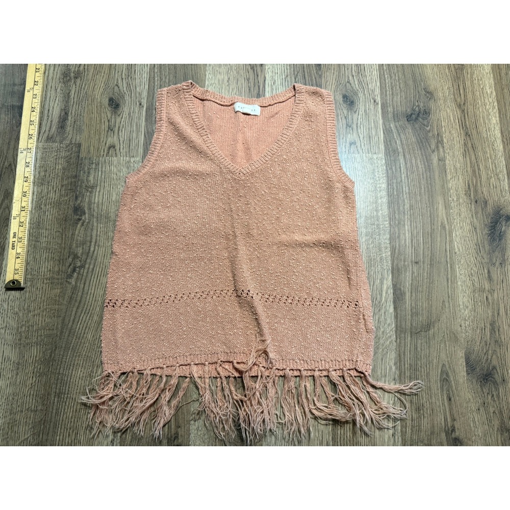 Promesa Sweater Vest Women S Pink Audience Fringe Boho V-Neck Excellent